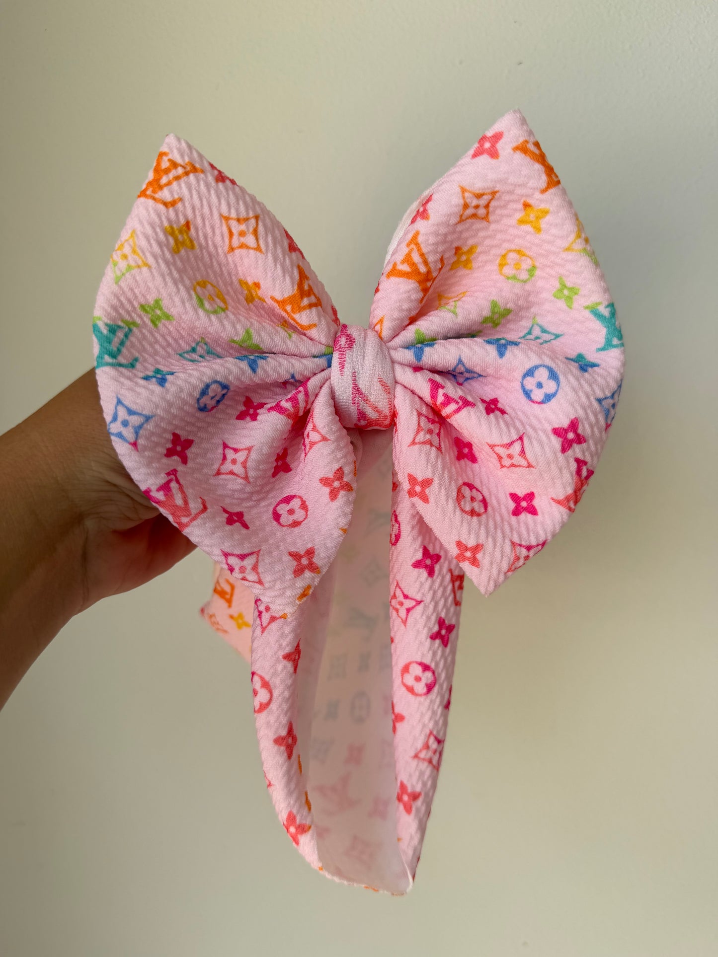 BABY REGULAR BOW- PINK RAINBOW CHECKERED