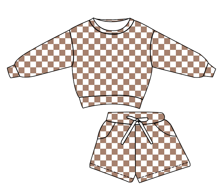 LOUNGE SET - RIBBED BAMBOO - PRE ORDER - TAN/WHITE CHECKERED