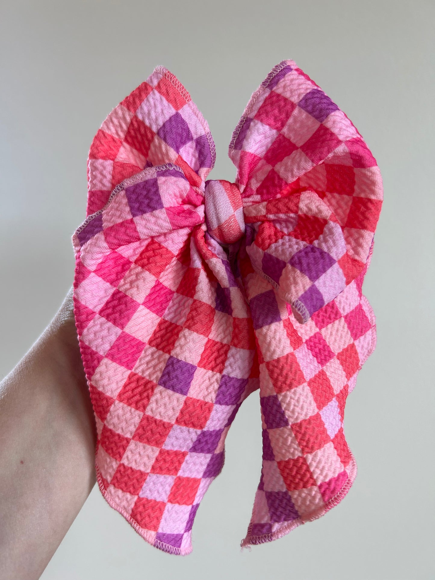 SAILOR BOW - READY TO SHIP - CORAL/PURPLE/PINK CHECKERED