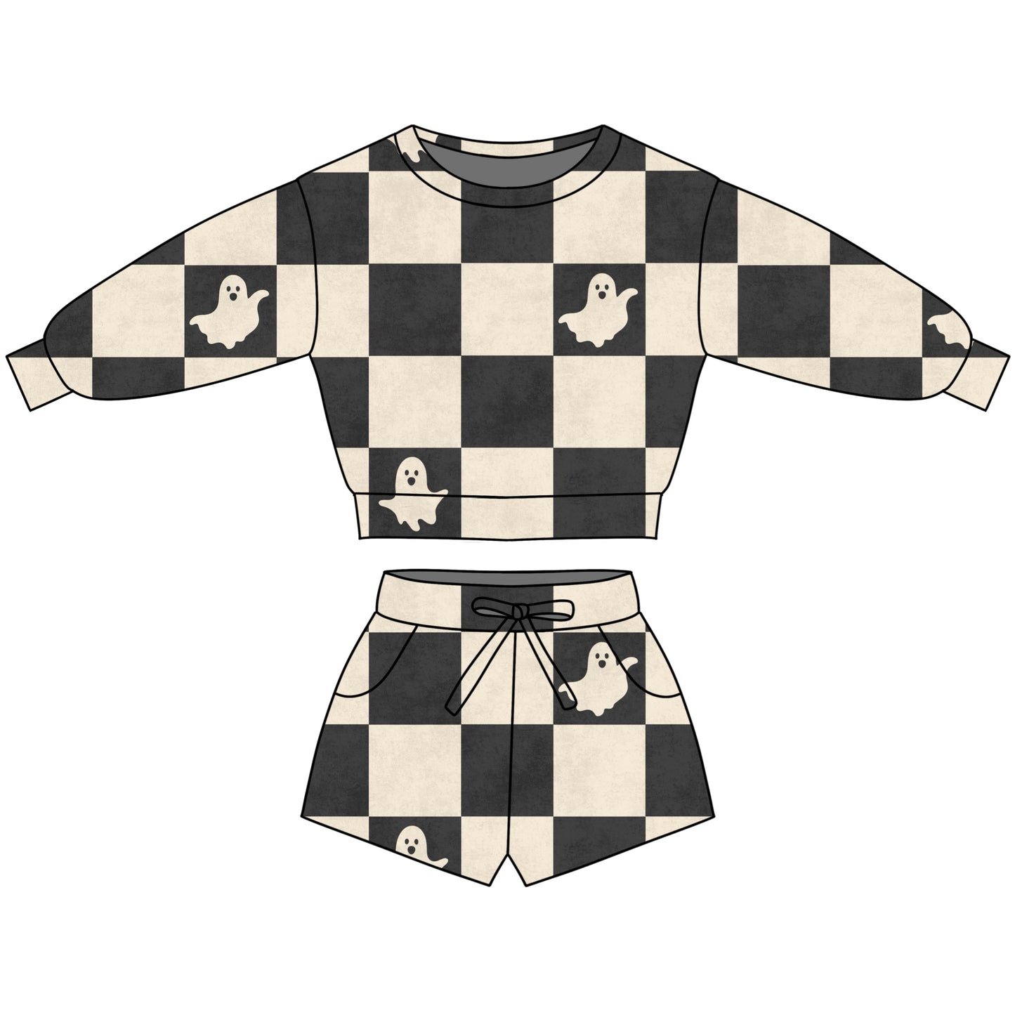 CHECKERED GHOST BAMBOO RIBBED LOUNGE SET - PRE ORDER