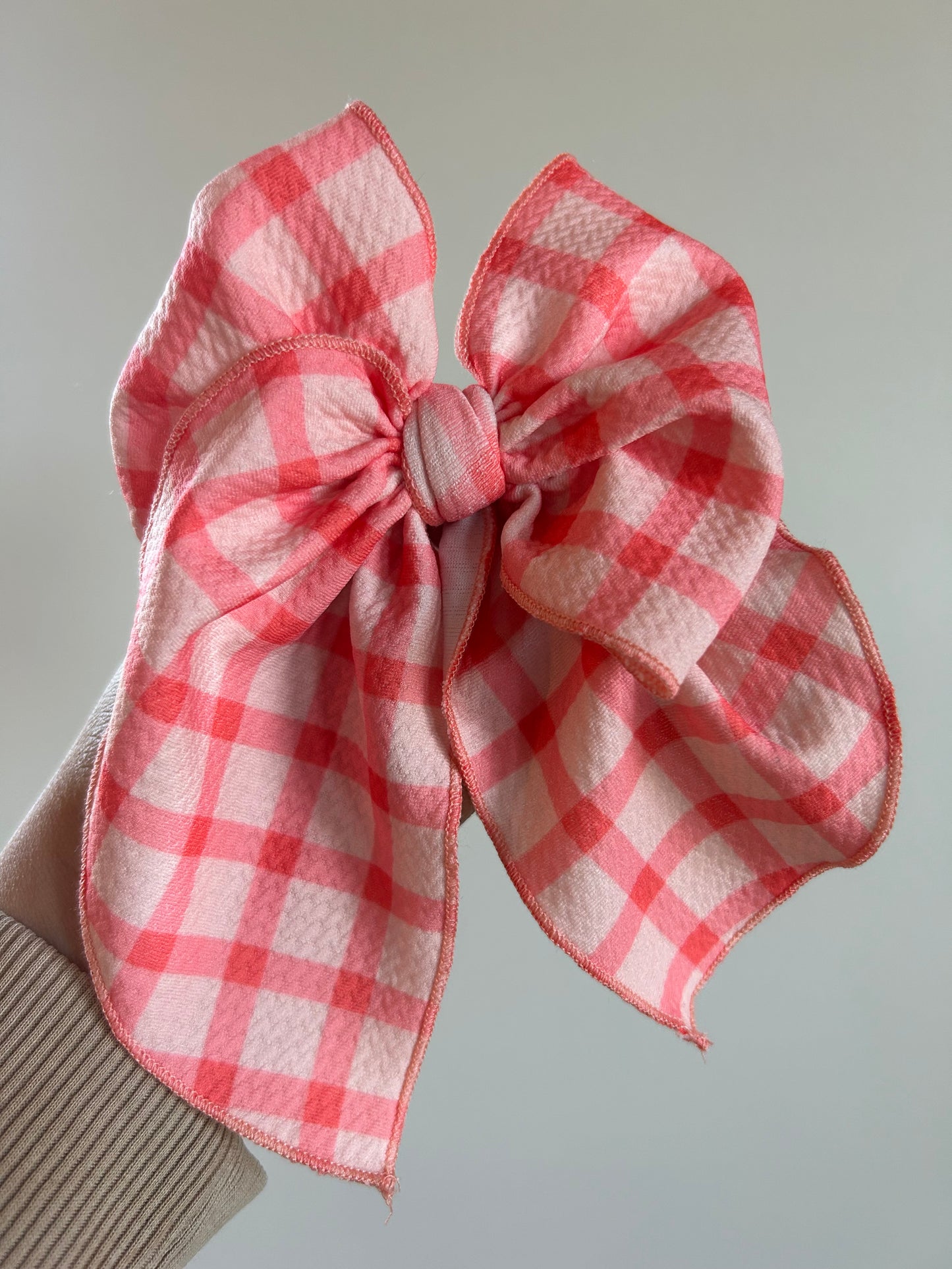 SAILOR BOW - READY TO SHIP - PEACHY/ CORAL PLAID