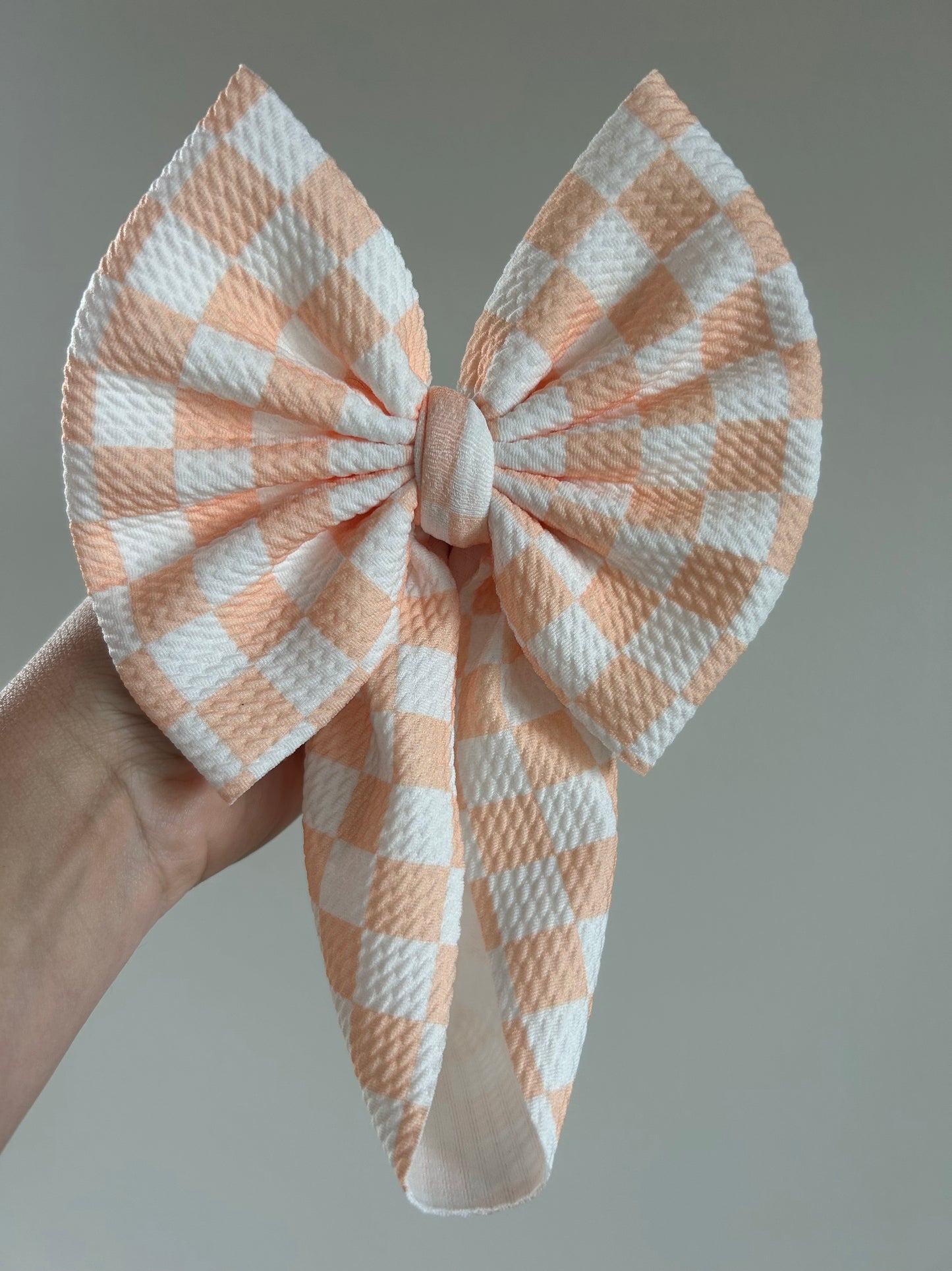 READY TO SHIP - BABY REGULAR BOW WRAP - CHECKERED ORANGE/WHITE