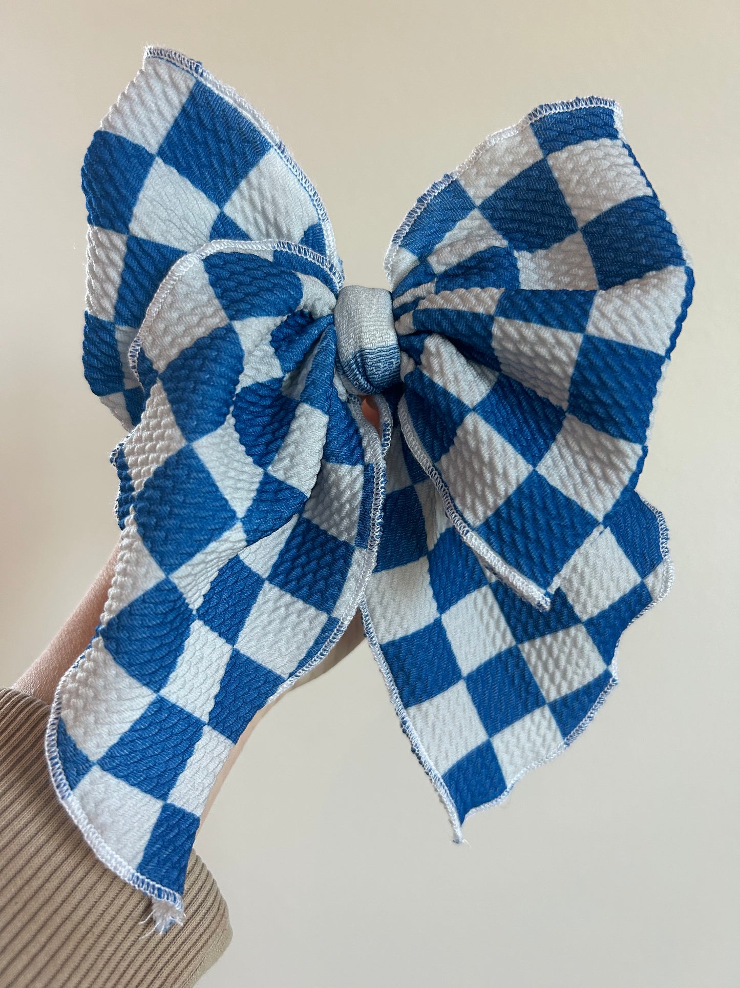 SAILOR BOW - READY TO SHIP - BLUE/GREY CHECKERED