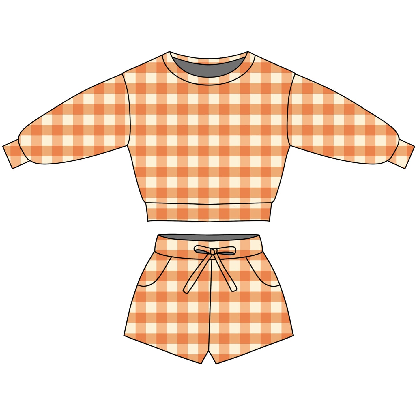 LOUNGE SET - RIBBED BAMBOO - PRE ORDER - ORANGE GINGHAM