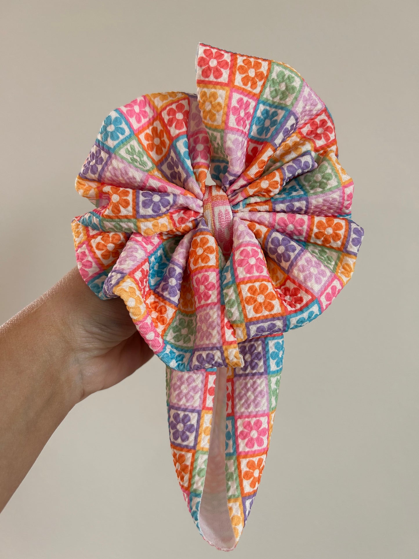 BABY MESSY BOW -FLOWER CHECKERED
