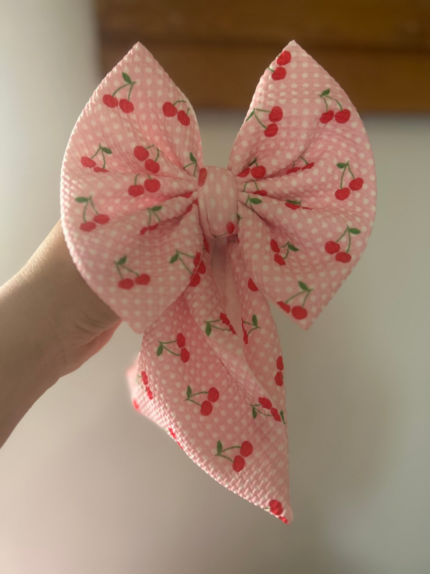 BOW -CHERRIES PINK WITH DOTS