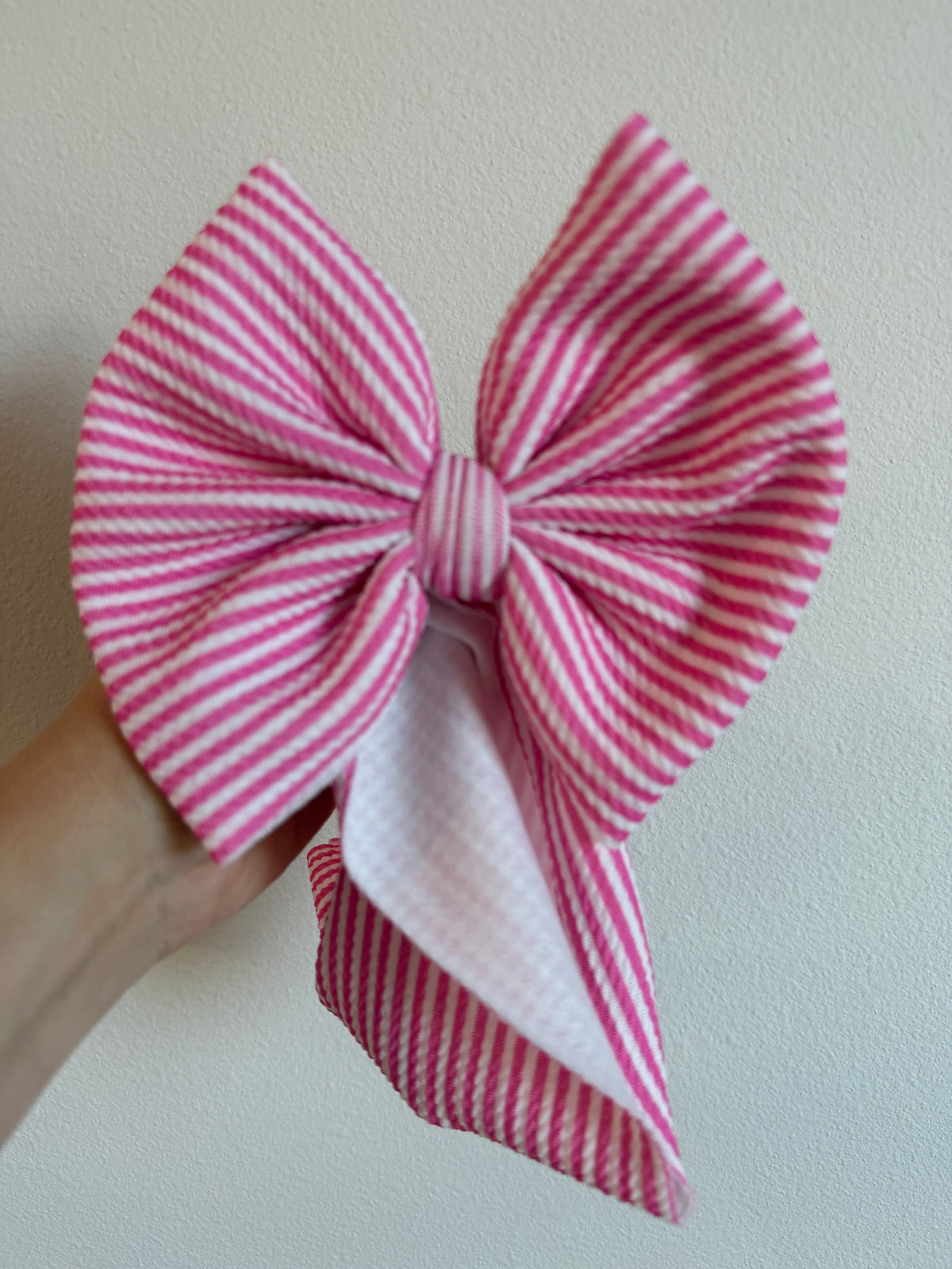 BOW - STRIPED HOT PINK