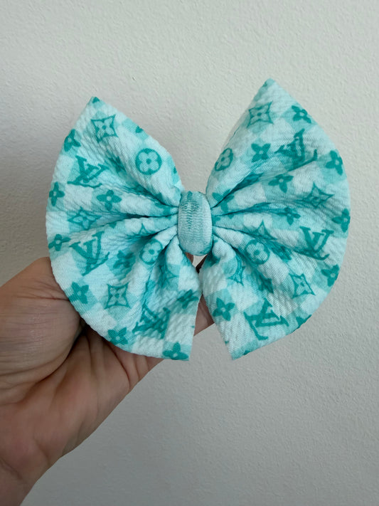 BIG CLIP BOW - BOUJEE TURQUOISE CHECKERED