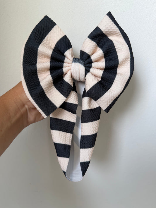 HALLOWEEN BOW - BLACK/IVORY STRIPE
