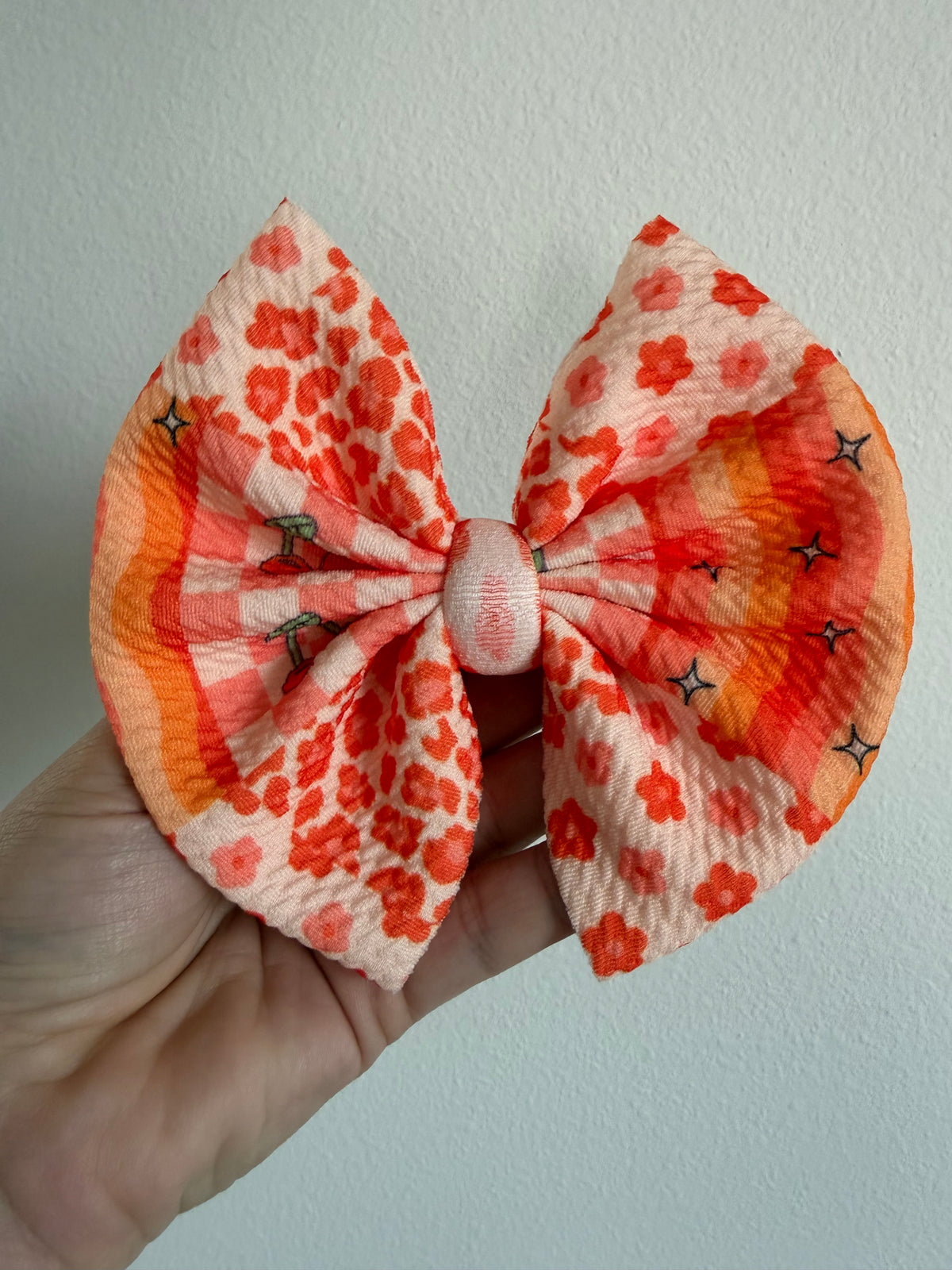 BIG CLIP - CHECKERED CHERRIES, STRIPES, CHEETAH CORAL/ORANGE