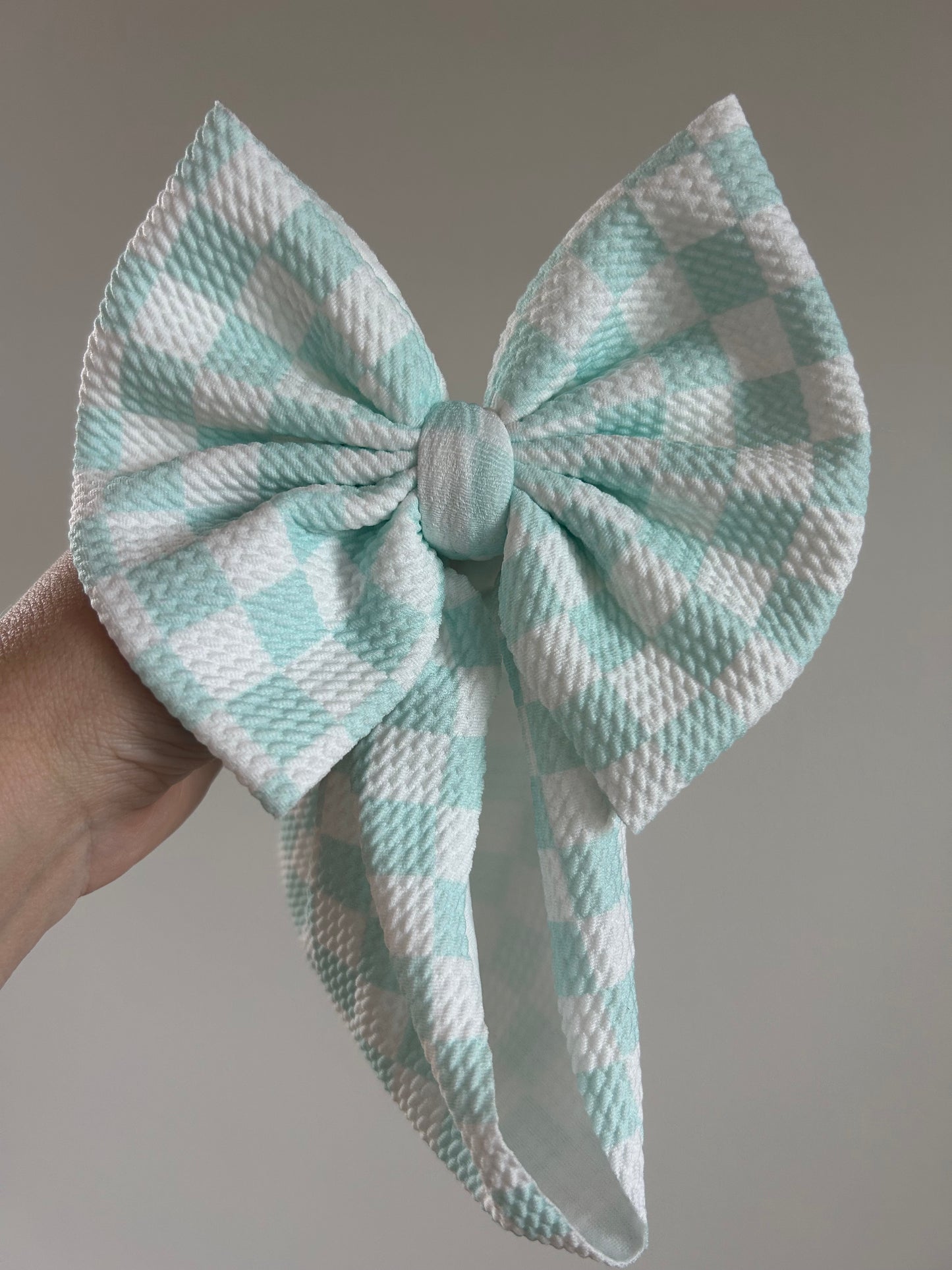READY TO SHIP - BABY REGULAR BOW WRAP - CHECKERED MINT/WHITE