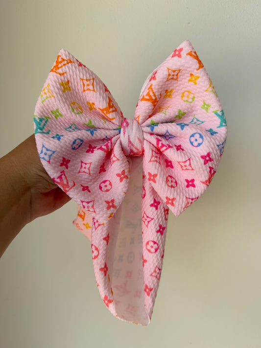 BABY REGULAR BOW- PINK RAINBOW CHECKERED