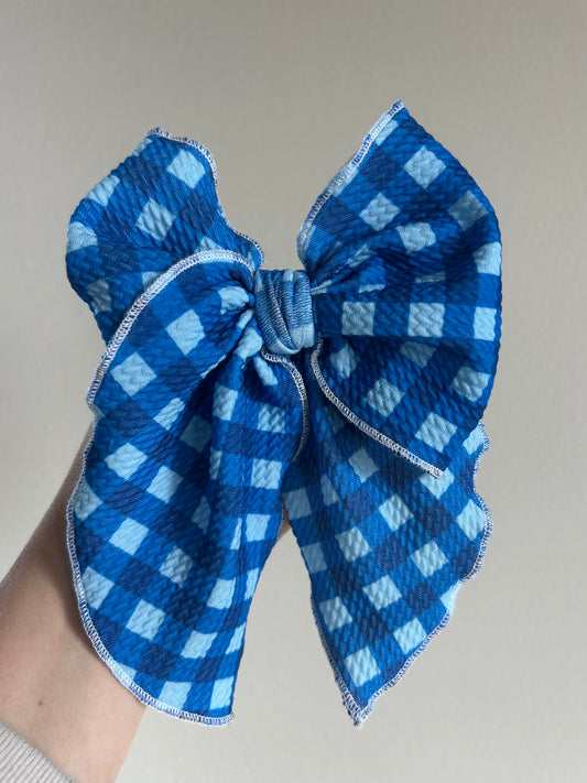 SAILOR BOW - READY TO SHIP - ROYAL & LIGHT BLUE GINGHAM