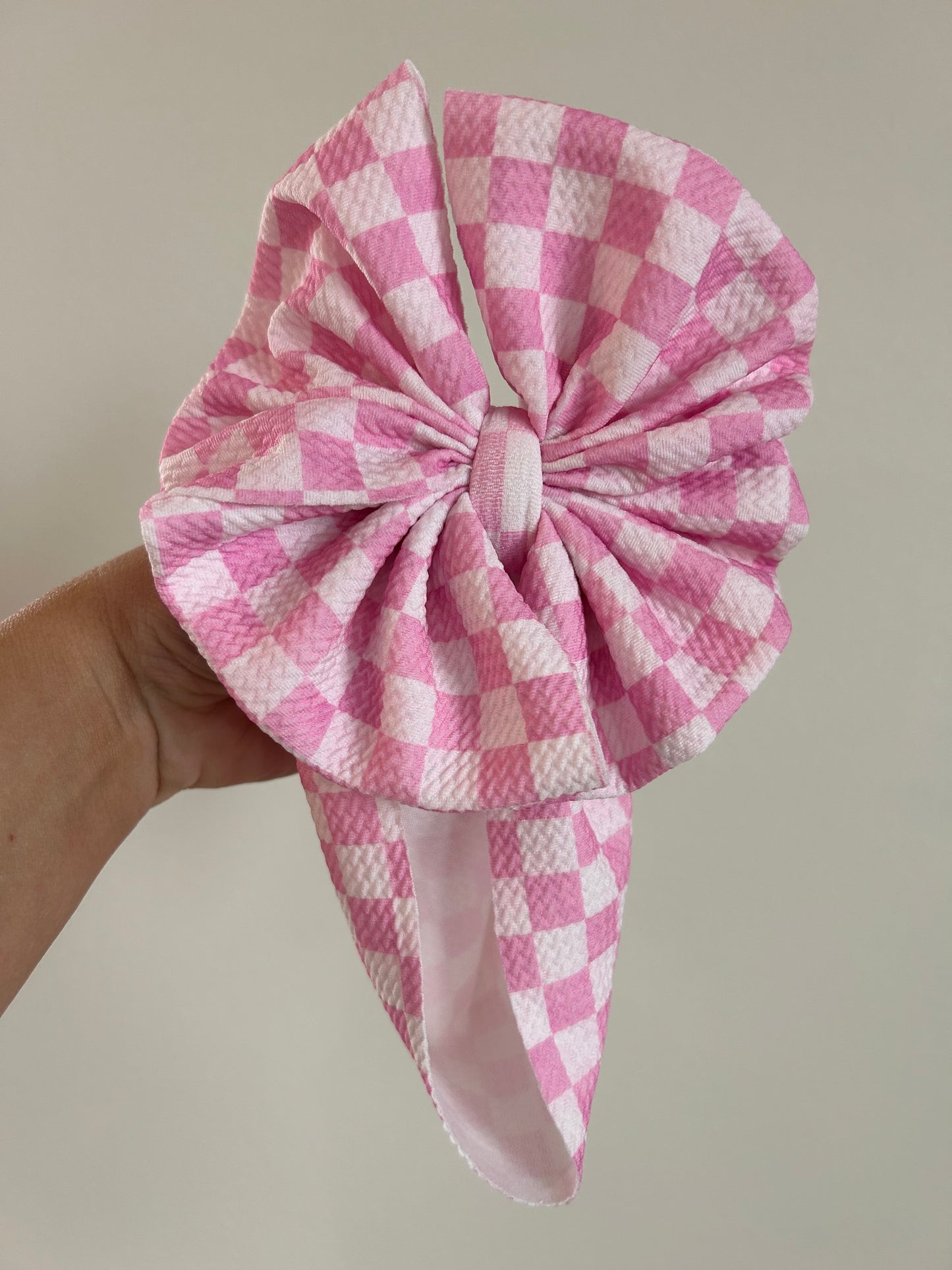 BABY MESSY BOW -PINK/PINK CHECKERED