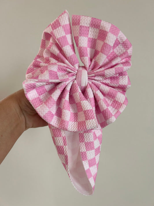 BABY MESSY BOW -PINK/PINK CHECKERED