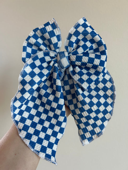 SAILOR BOW - READY TO SHIP - ROYAL BLUE CHECKERED