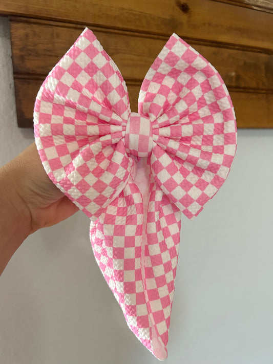 BOW -PINK/WHITE CHECKERED - BOW DROP 6/5