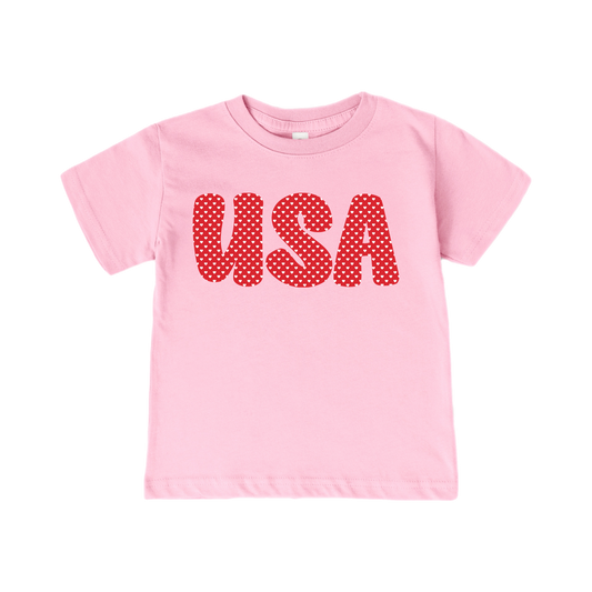 TEE - USA PINK WITH RED HEARTS