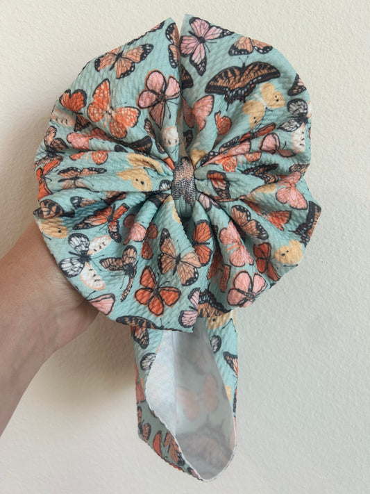 BABY MESSY BOW - TURQUOISE BUTTERFLIES