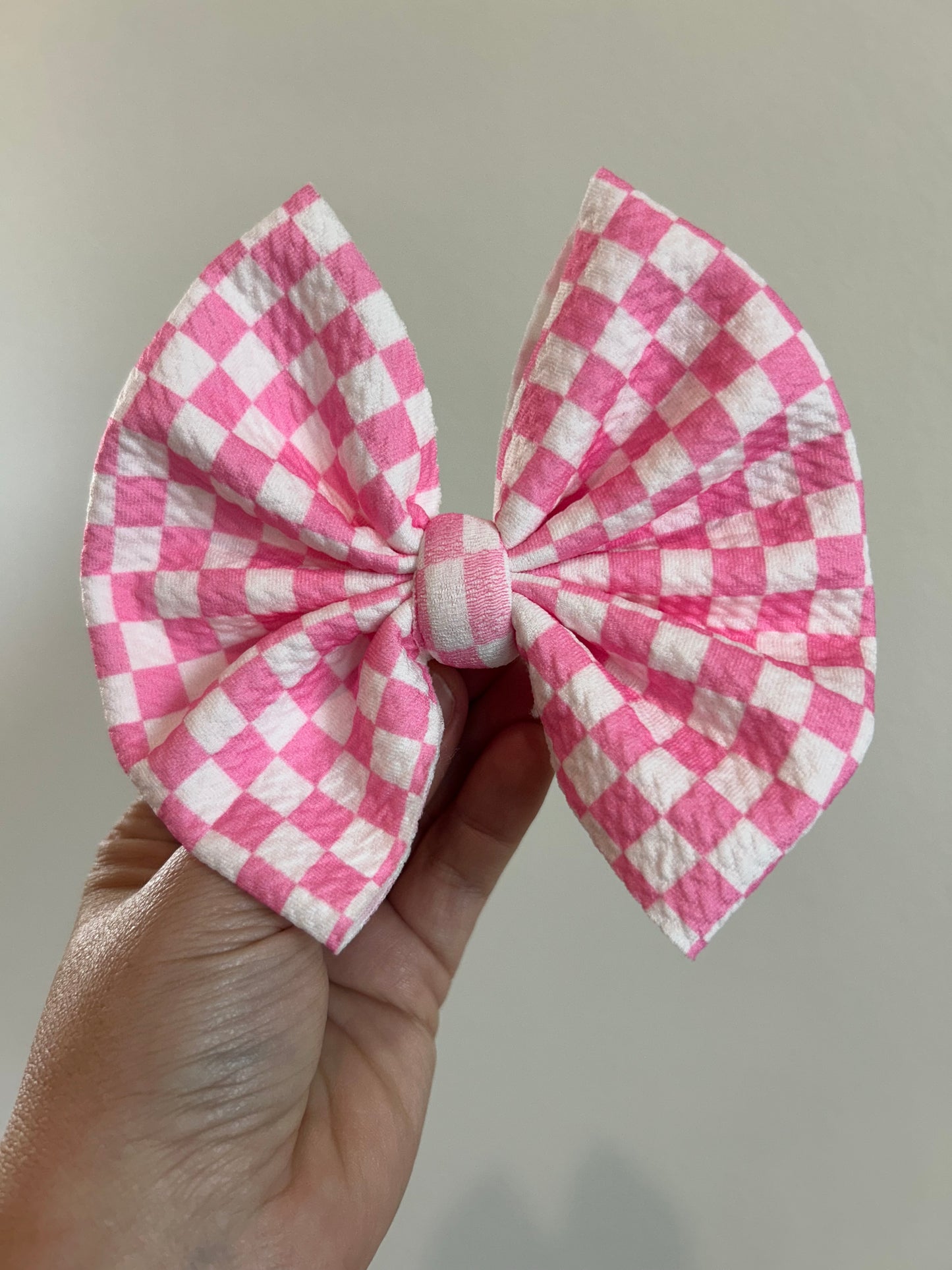 BIG CLIP BOW - PINK/WHITE CHECKERED