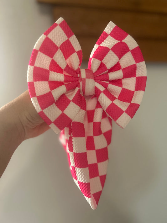 BOW -PINK/WHITE CHECKERED