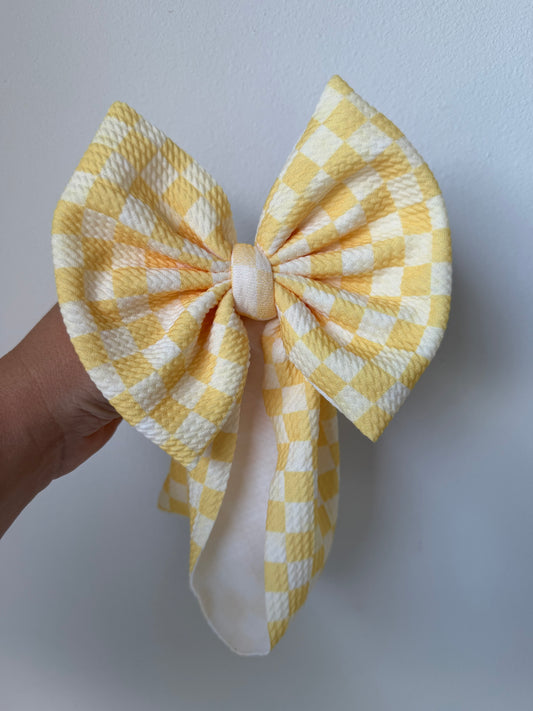 BABY REGULAR BOW- YELLOW/YELLOW CHECKERED