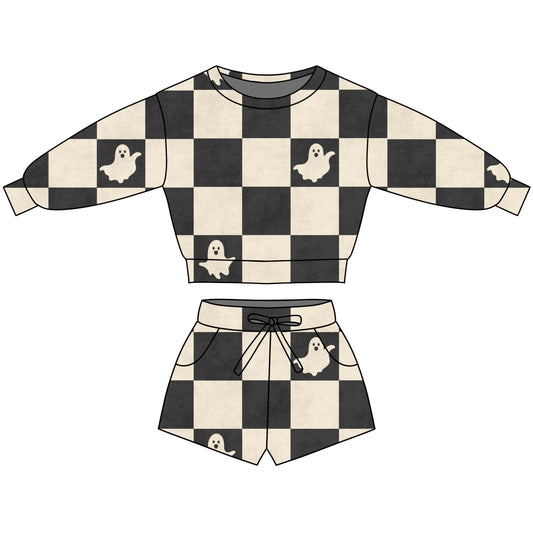 CHECKERED GHOST BAMBOO RIBBED LOUNGE SET  - PRE ORDER