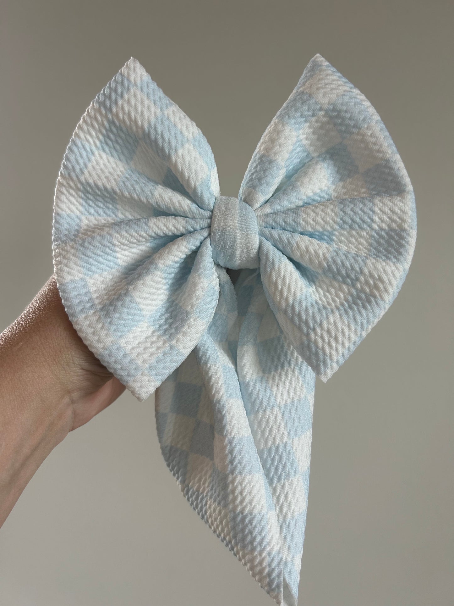 READY TO SHIP - BABY REGULAR BOW WRAP - CHECKERED BLUE/WHITE