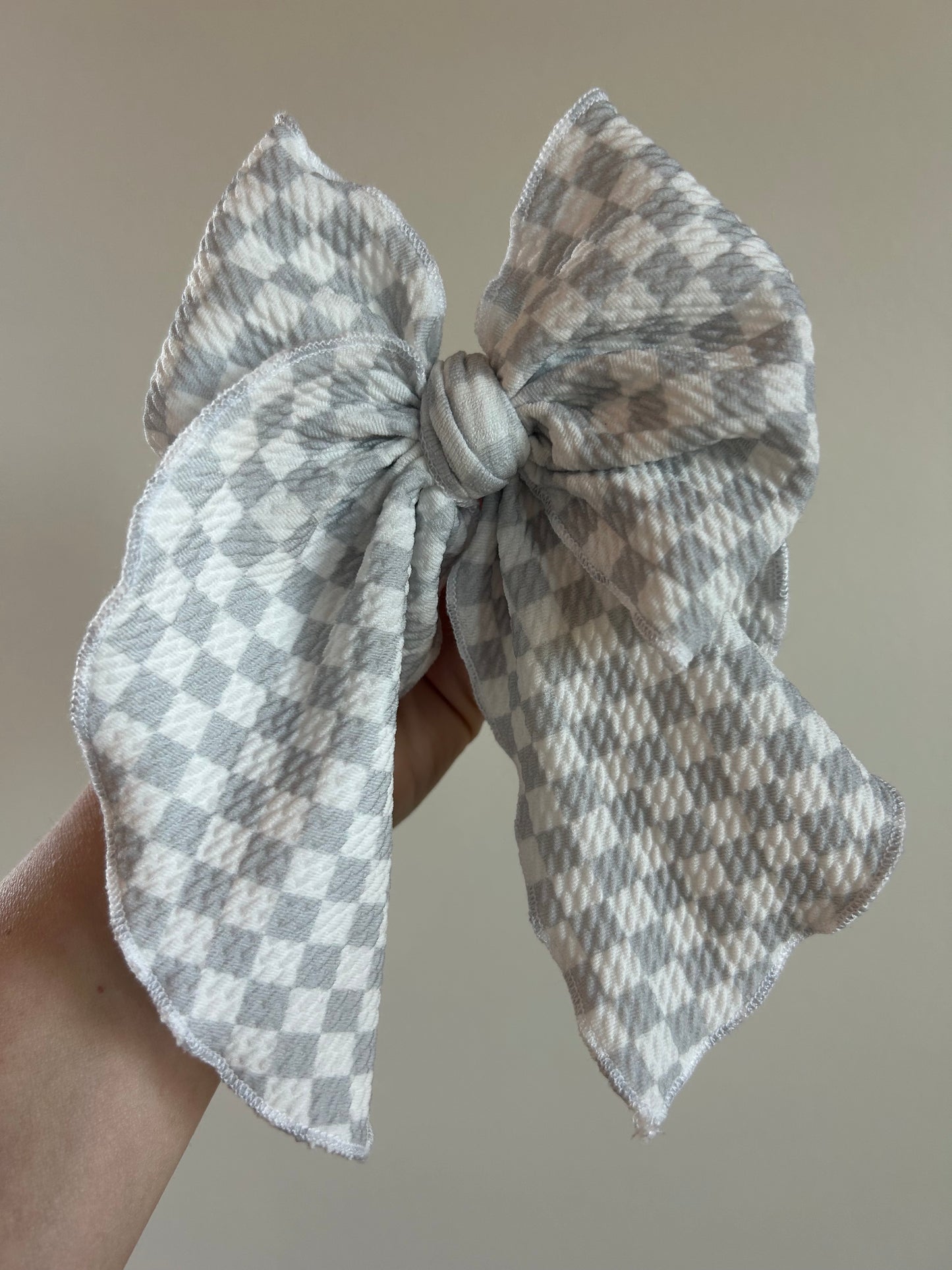 SAILOR BOW - READY TO SHIP -GREY/WHITE CHECKERED