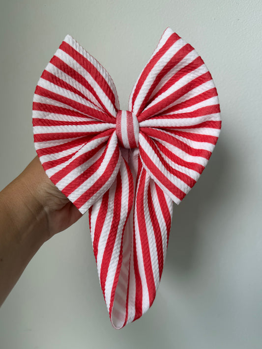 BABY REGULAR BOW - 4TH OF JULY - RED/WHITE STRIPE