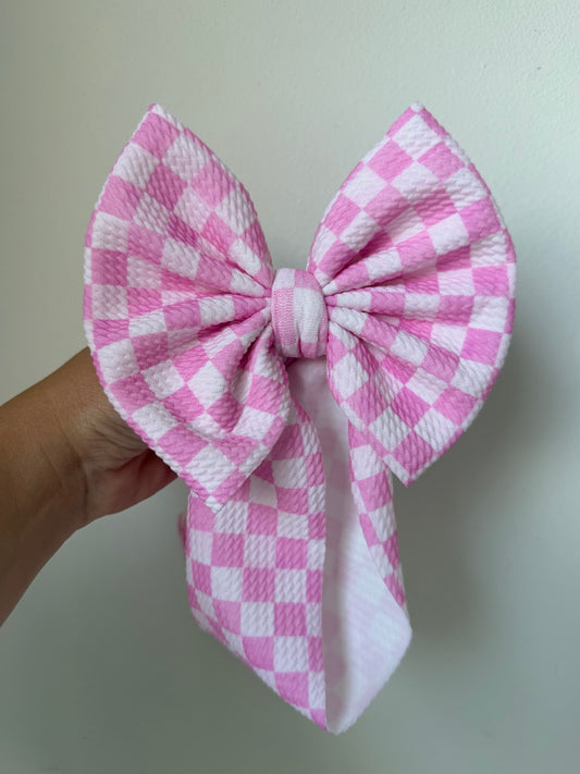 BABY REGULAR BOW- PINK/PINK CHECKERED