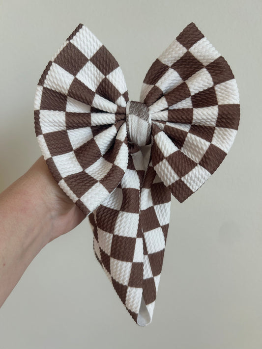 TODDLER REGULAR BOW WRAP - BROWN/WHITE CHECKERED