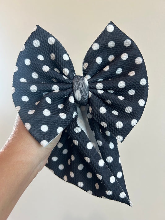 READY TO SHIP - BABY REGULAR BOW WRAP - BLACK/WHITE SMALL DOTS