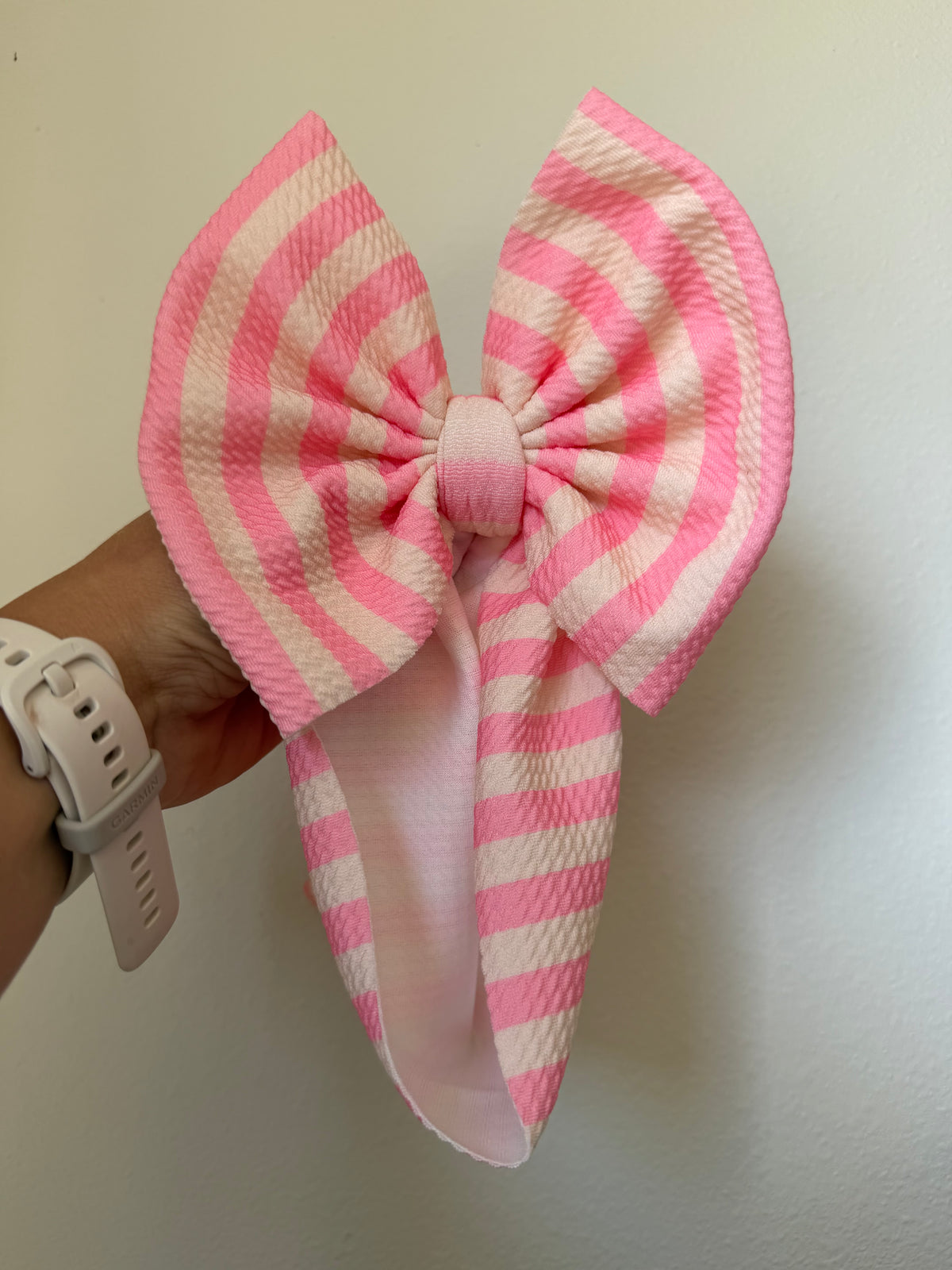 BOW - PINK/IVORY STRIPE