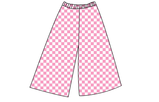 RIBBED BAMBOO PANTS - PINK/WHITE CHECKERED