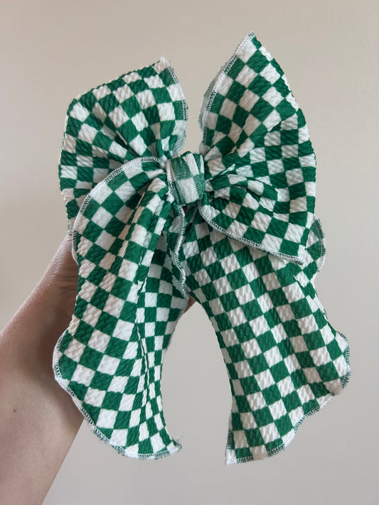 SAILOR BOW - READY TO SHIP - GREEN/WHITE CHECKERED