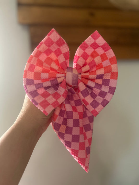 BOW -PINK/PURPLE/CORAL CHECKERED