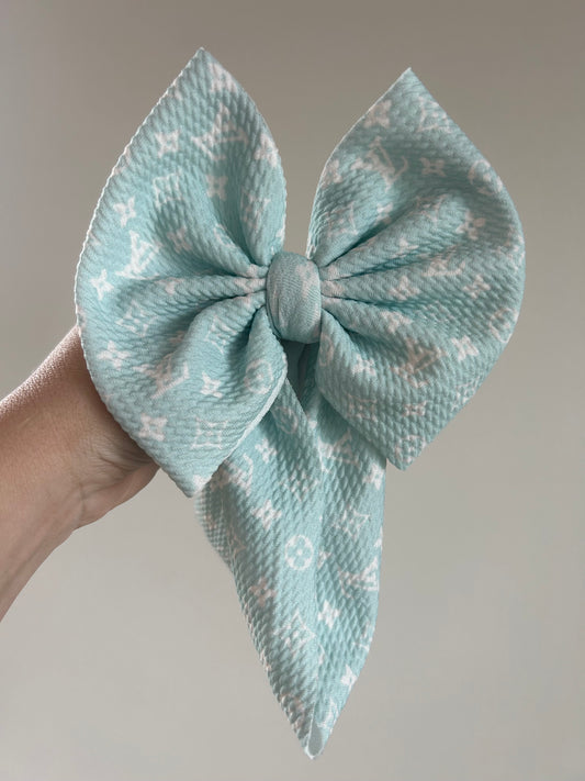READY TO SHIP - BABY REGULAR BOW WRAP - BOUJEE MINT/WHITE