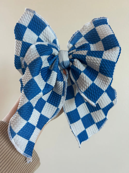 SAILOR BOW - READY TO SHIP - BLUE/GREY CHECKERED