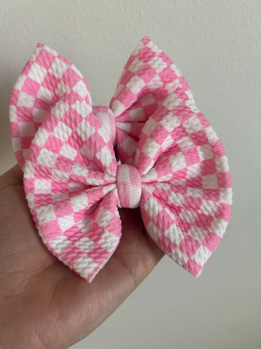 PIGGIE CLIPS - PINK/ WHITE CHECKERED (PINK DROP)