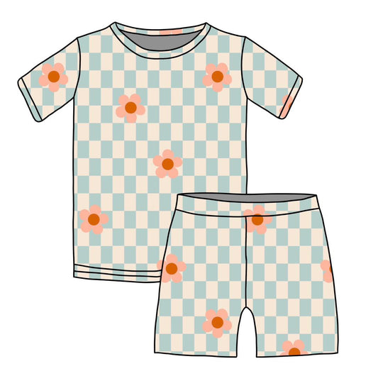 BAMBOO JAMMIES - READY TO SHIP - CHECKERED FLOWER
