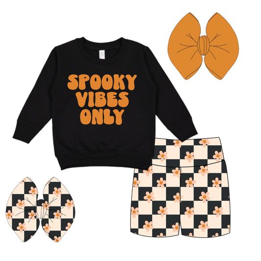 HALLOWEEN BUNDLE - PULLOVER, BIKERS & MATCHING BOW - SPOOKY VIBES ONLY