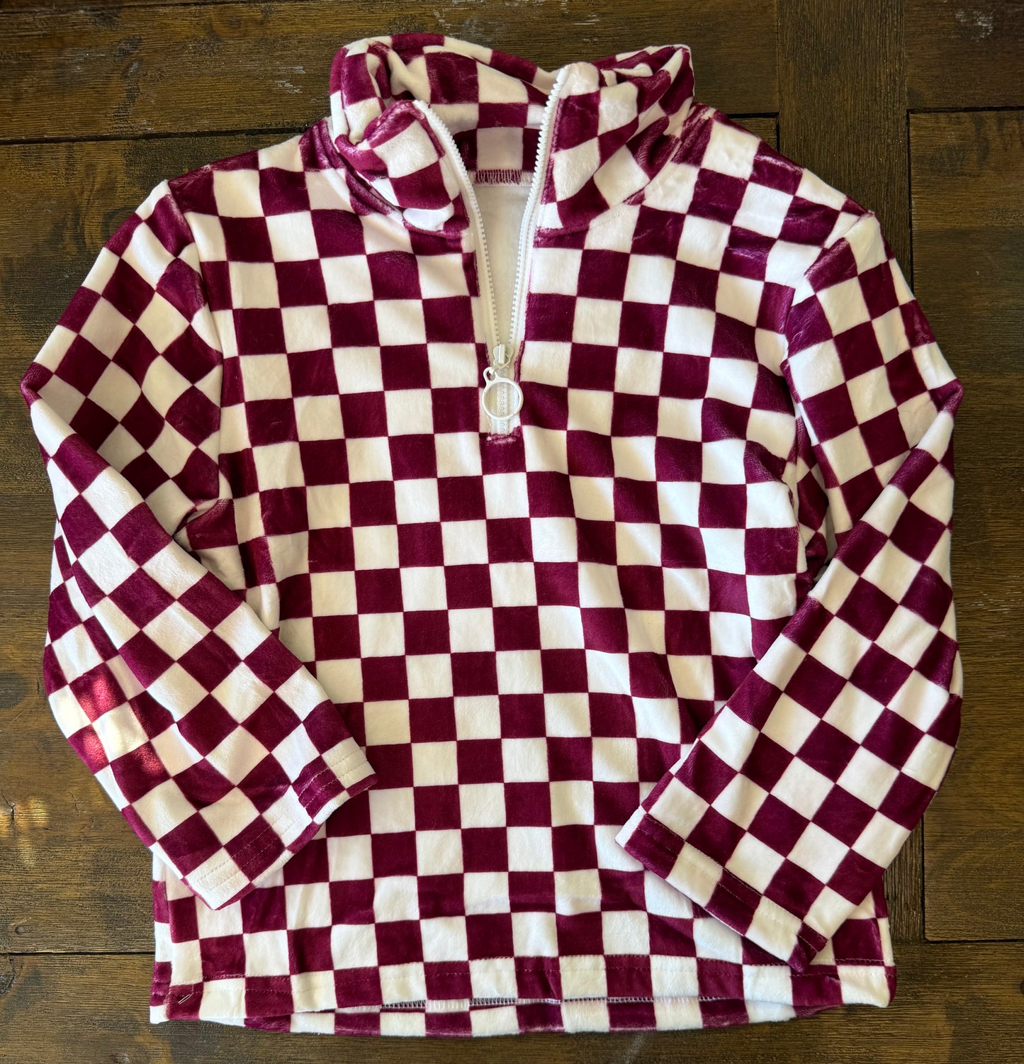 FLEECE PULLOVER - MAROON/WHITE CHECKERED