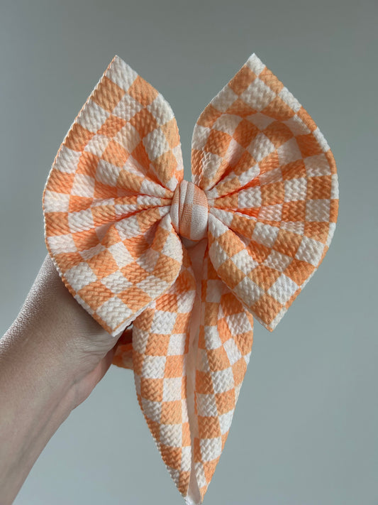 READY TO SHIP - BABY REGULAR BOW WRAP - CHECKERED ORANGE/ORANGE