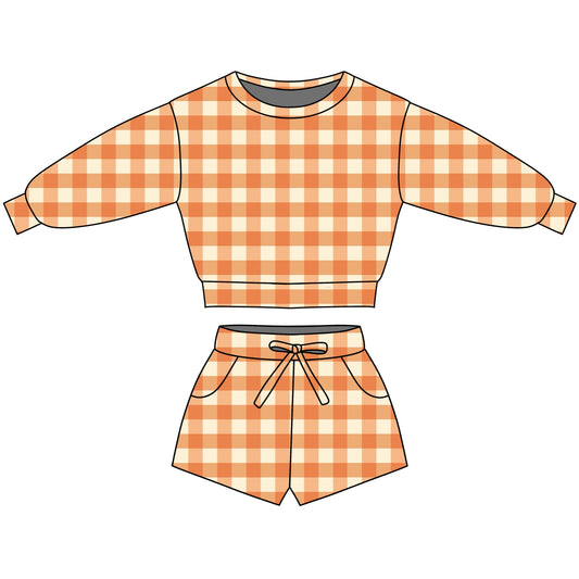 LOUNGE SET - RIBBED BAMBOO - PRE ORDER - ORANGE GINGHAM