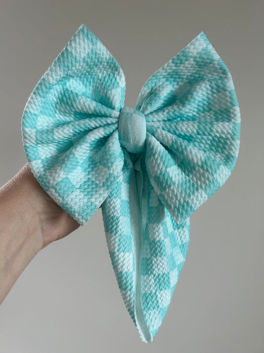 READY TO SHIP - BABY REGULAR BOW WRAP - CHECKERED MINT/TURQUOISE