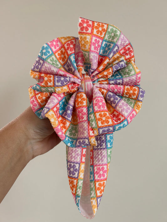 BABY MESSY BOW -FLOWER CHECKERED