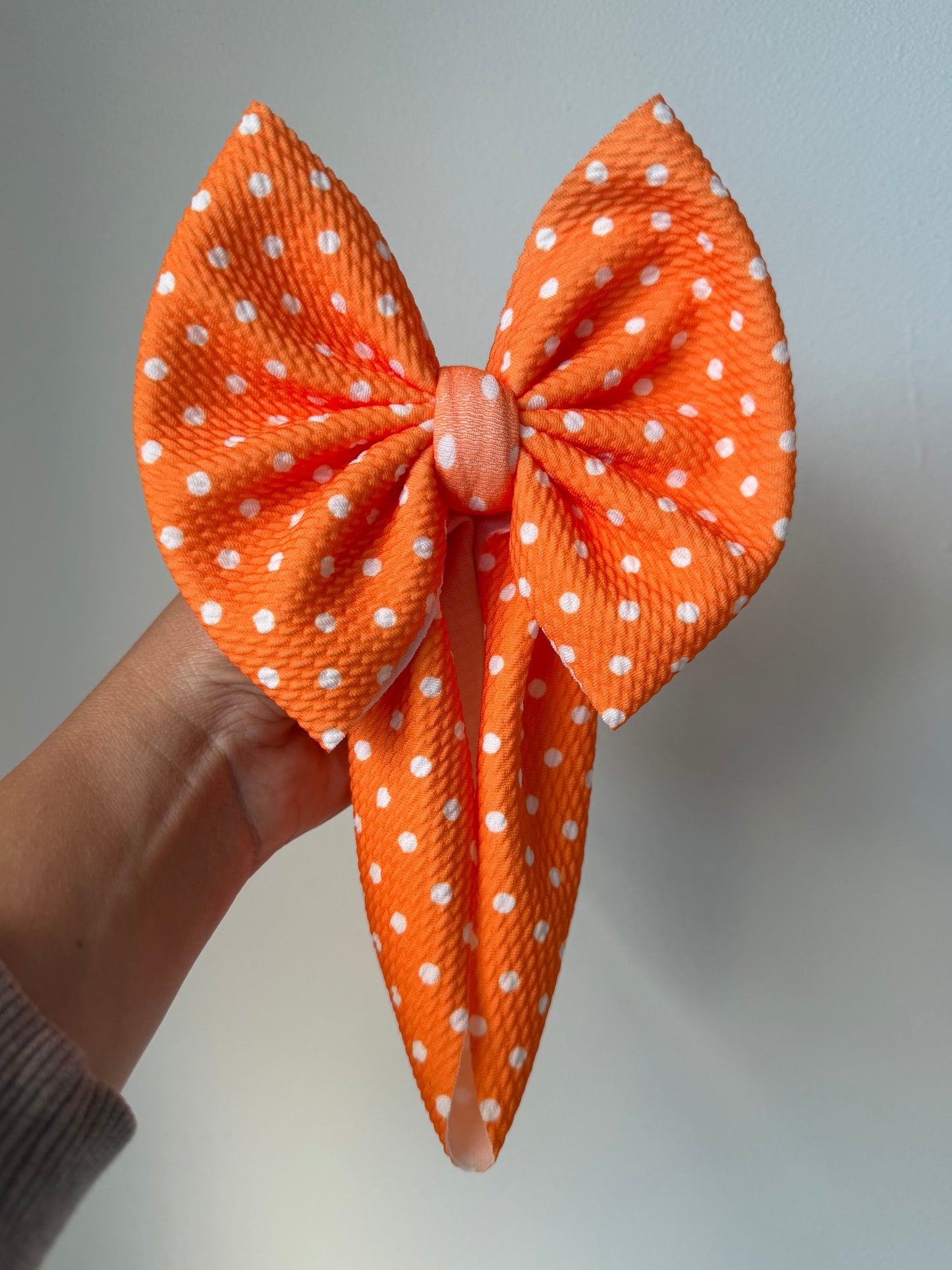 BABY REGULAR BOW- NEW ORANGE DOTS