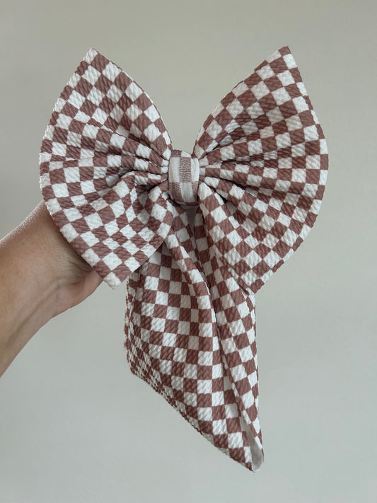 TODDLER REGULAR BOW WRAP - TAN/WHITE CHECKERED