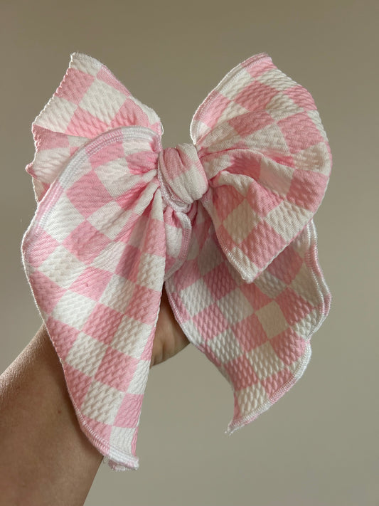 SAILOR BOW - READY TO SHIP - PINK CHECKERED